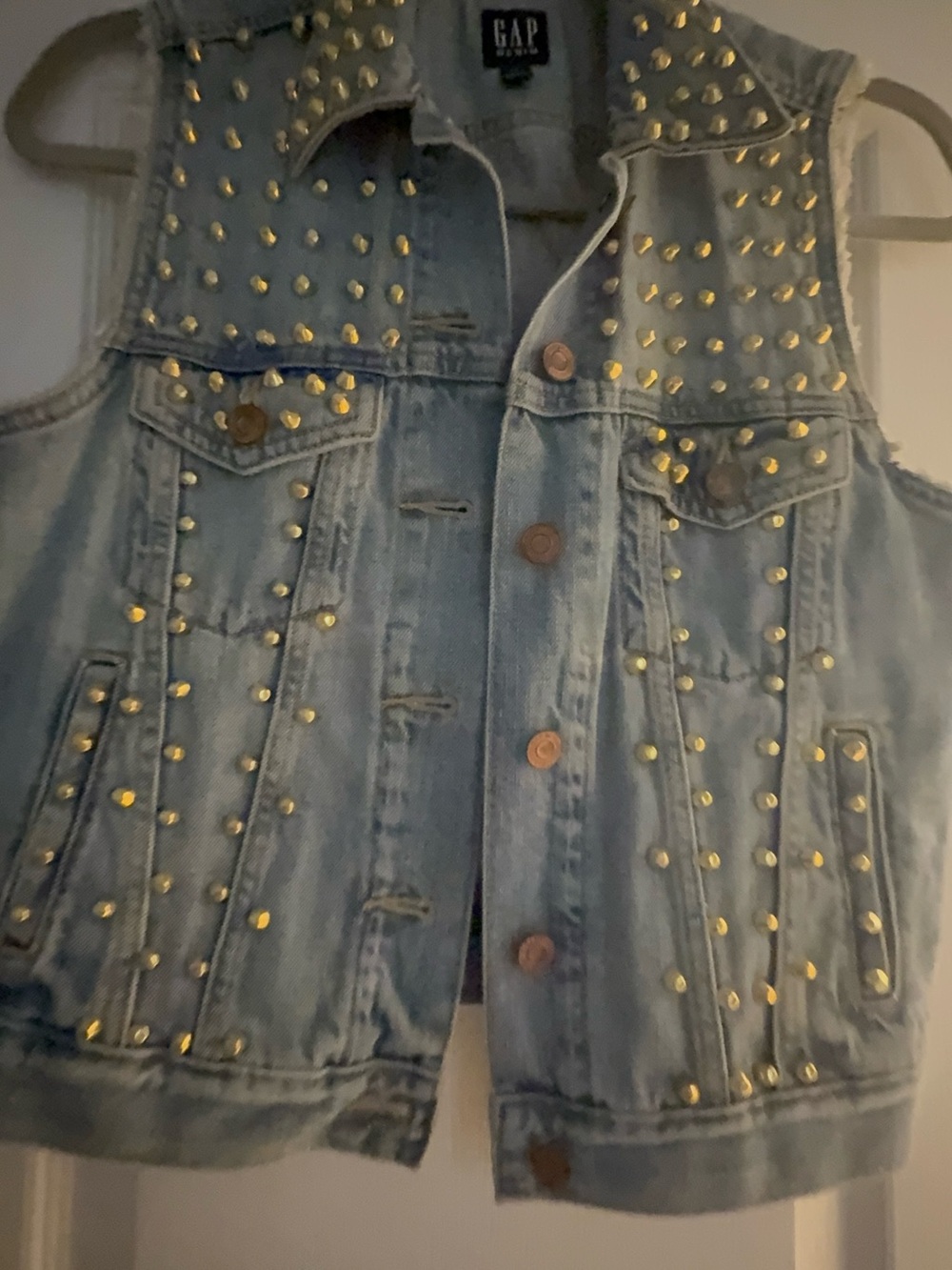 GAP Women’s Light Wash Denim Vest with Gold Studs